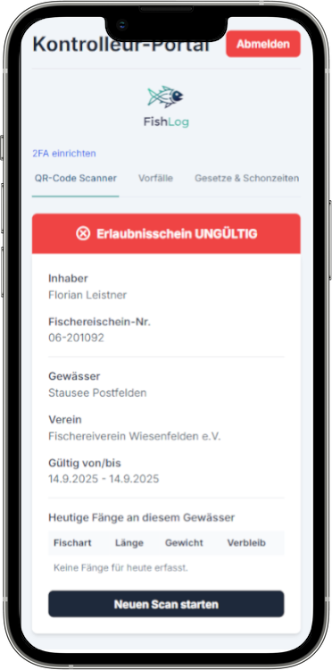 QR-Code-Scanner in FishLog (Bildschirmfoto)