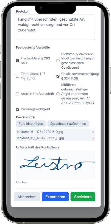 Vorfallsmanagement in FishLog (Bildschirmfoto)
